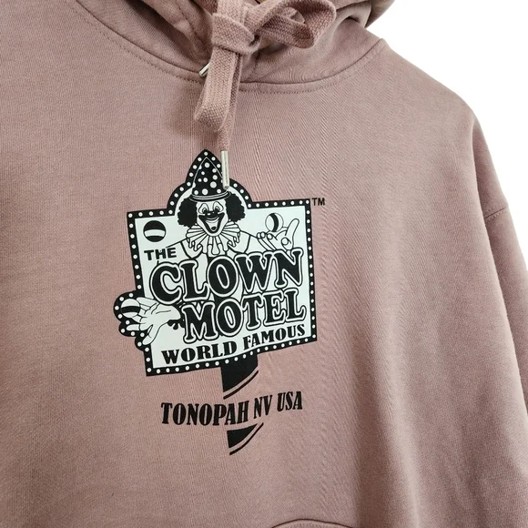The Clown Motel Womens Medium Hoodie Pink Pullover Logo Tonopah Nevada Horror - Picture 2 of 9